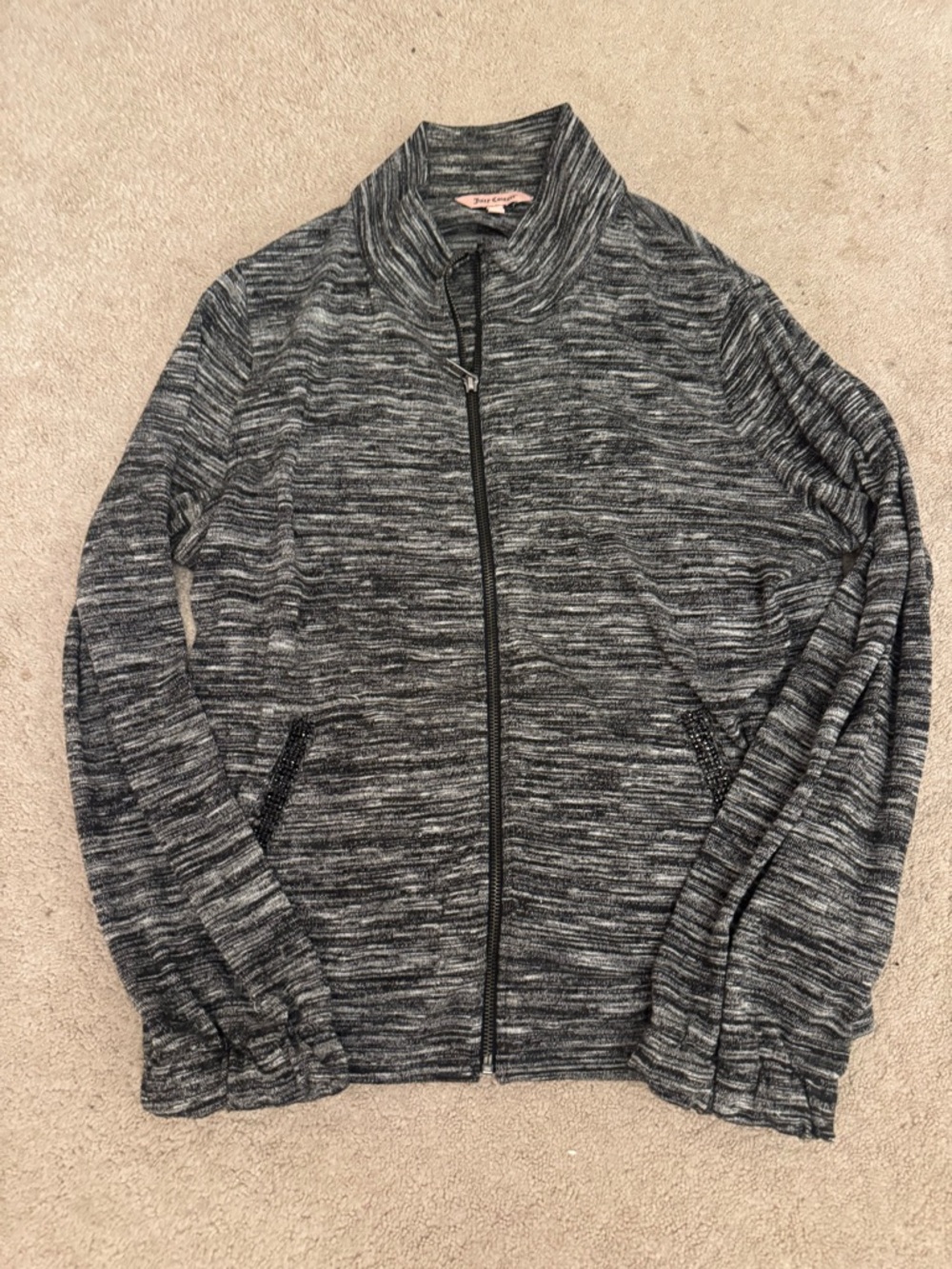 Juicy Couture Black & Gray Marled Knit Zip Jacket